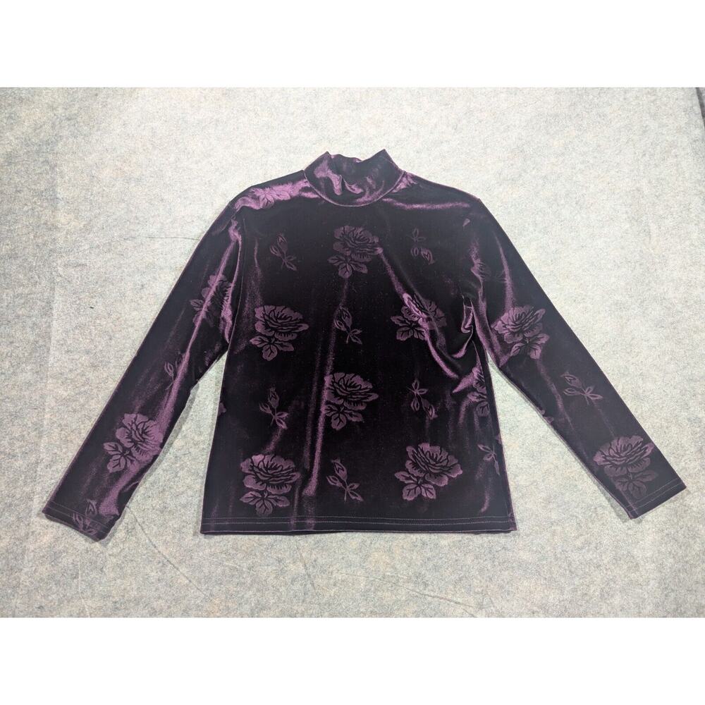 Vintage Jaipur Purple Velour Medium Rose Pattern Long Sleeve Mock Neck Fairy